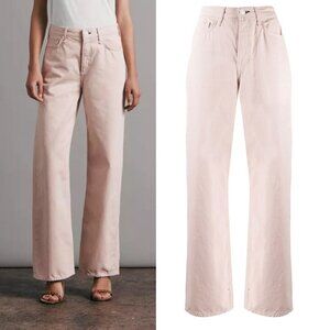 Rag & Bone Logan Mid Rise Wide Leg Jeans Size 27 Blush Light Pink Cotton $225